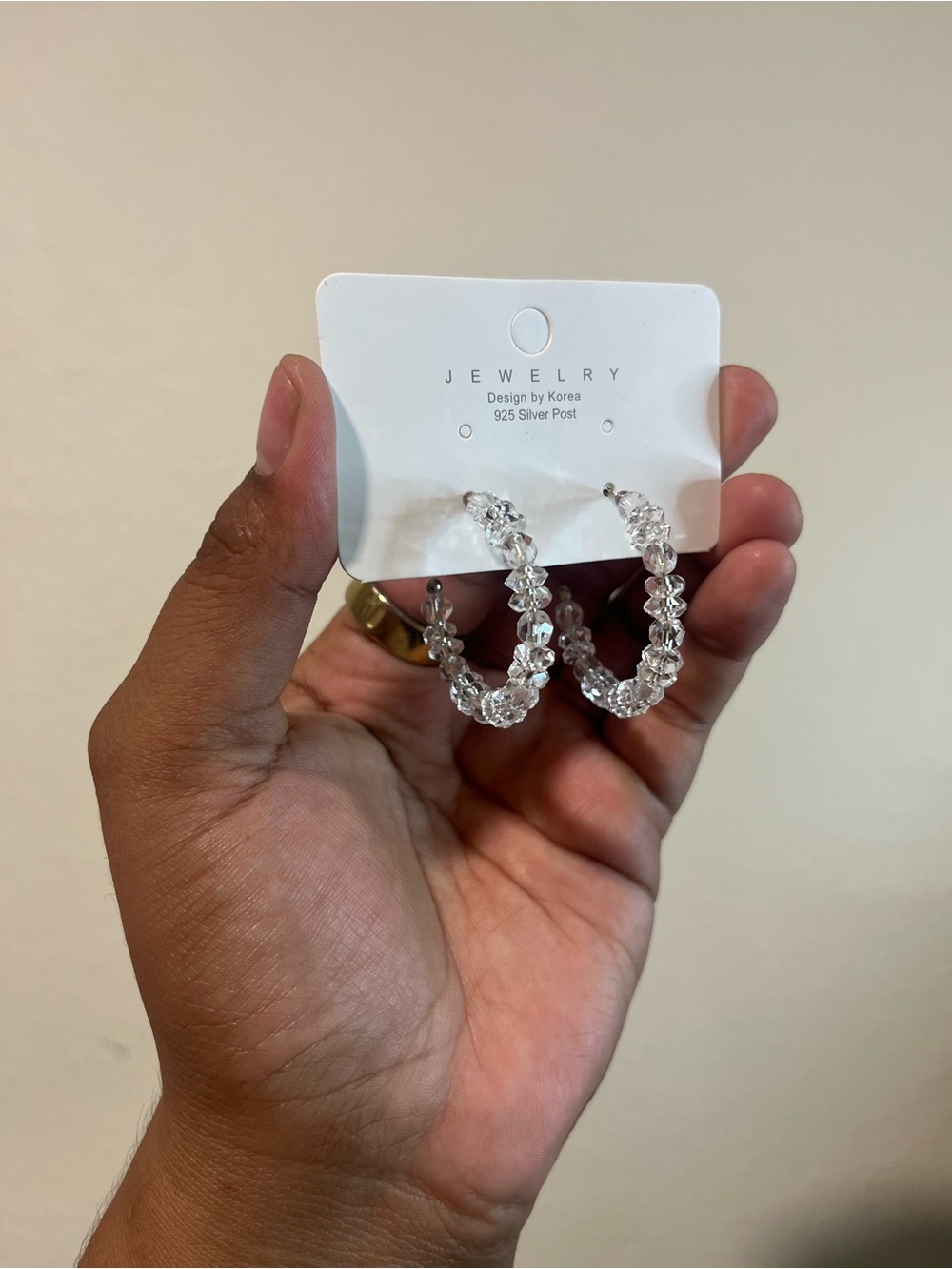 Clear Genuine Crystal Hoop Earrings on 925 Sterling Silver Posts